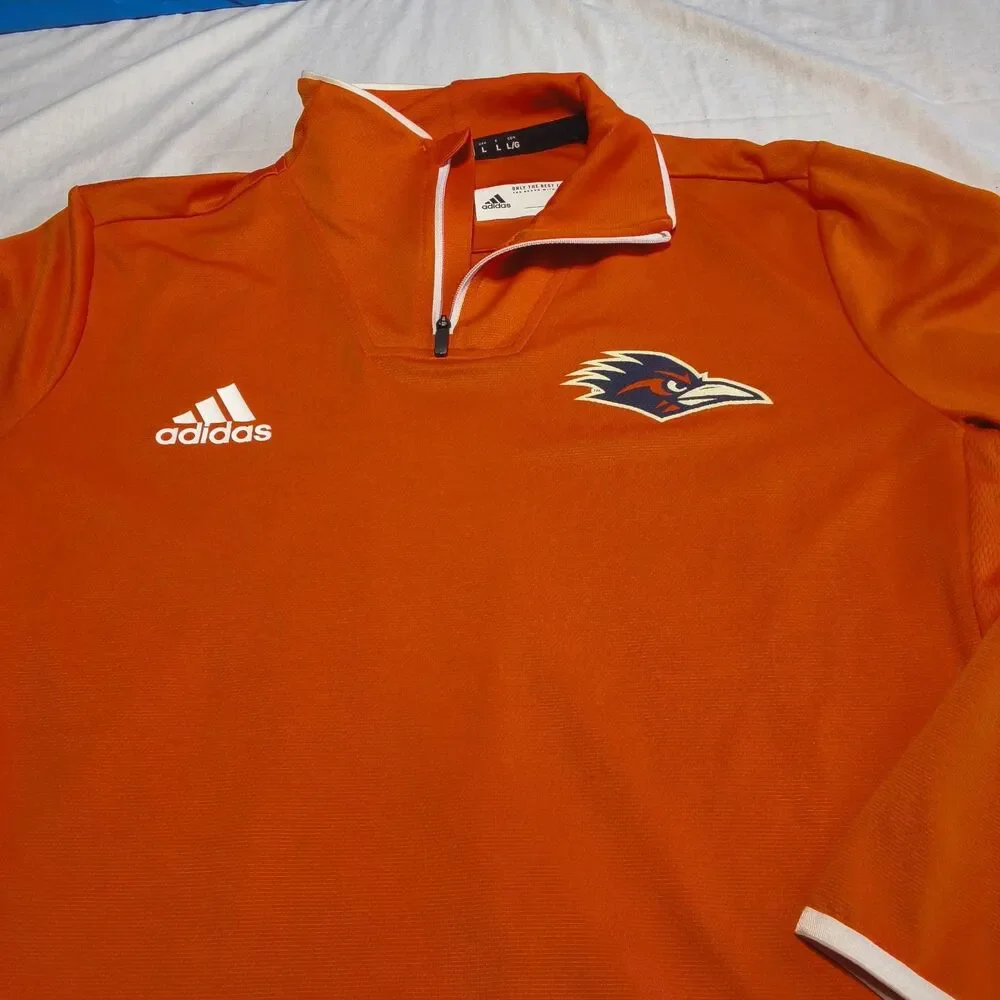 adidas Climalite Orange 1/4 Zip Mock Neck Pullover Men's L Long Sleeve